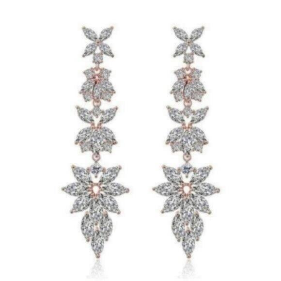 18K Rose Gold Marquise Bridal Drop Dangle Earrings - Picture 1 of 5